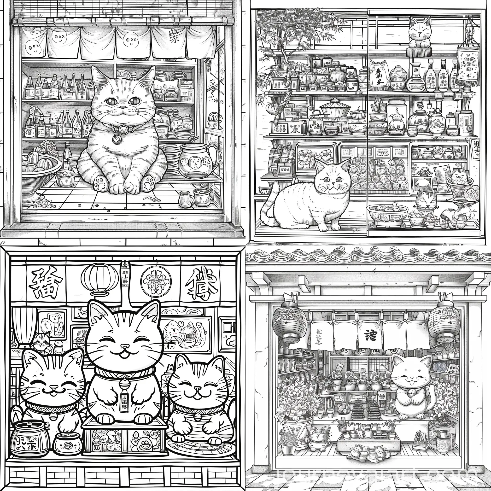 Japanese-Lucky-Cat-Display-in-Mall-Window-Coloring-Page