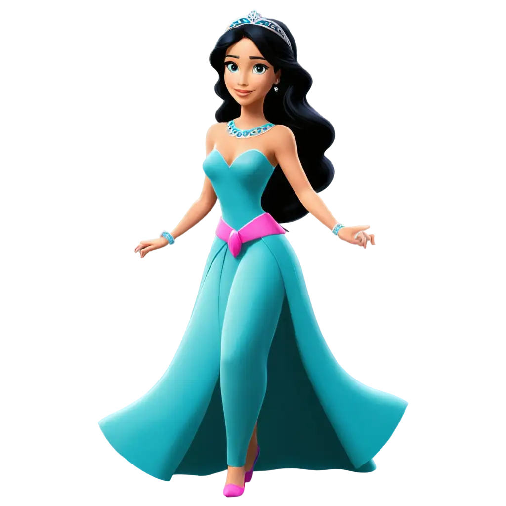 Princess-Jasmine-PNG-Image-Vibrant-4K-Cartoon-Illustration-in-Navy-Pink-Dress