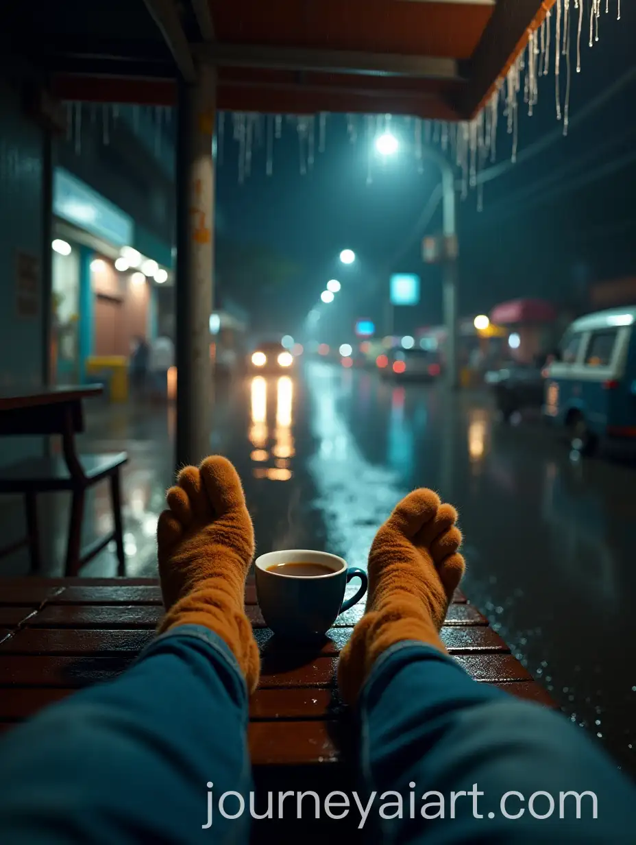 Rainy-Jakarta-Night-at-a-Street-Coffee-Stall-with-CatLike-Hands-and-Feet