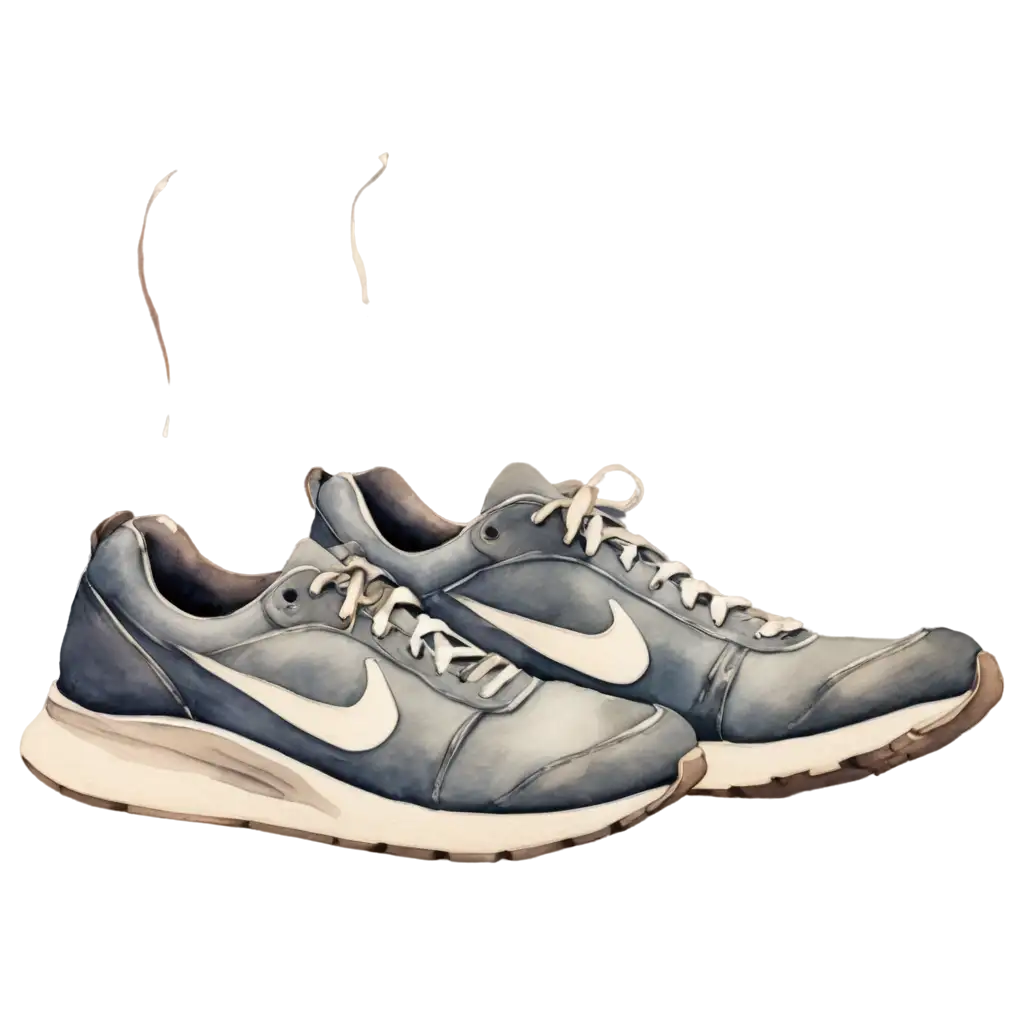 A simple hand-painted watercolor illustration of a running shoes.