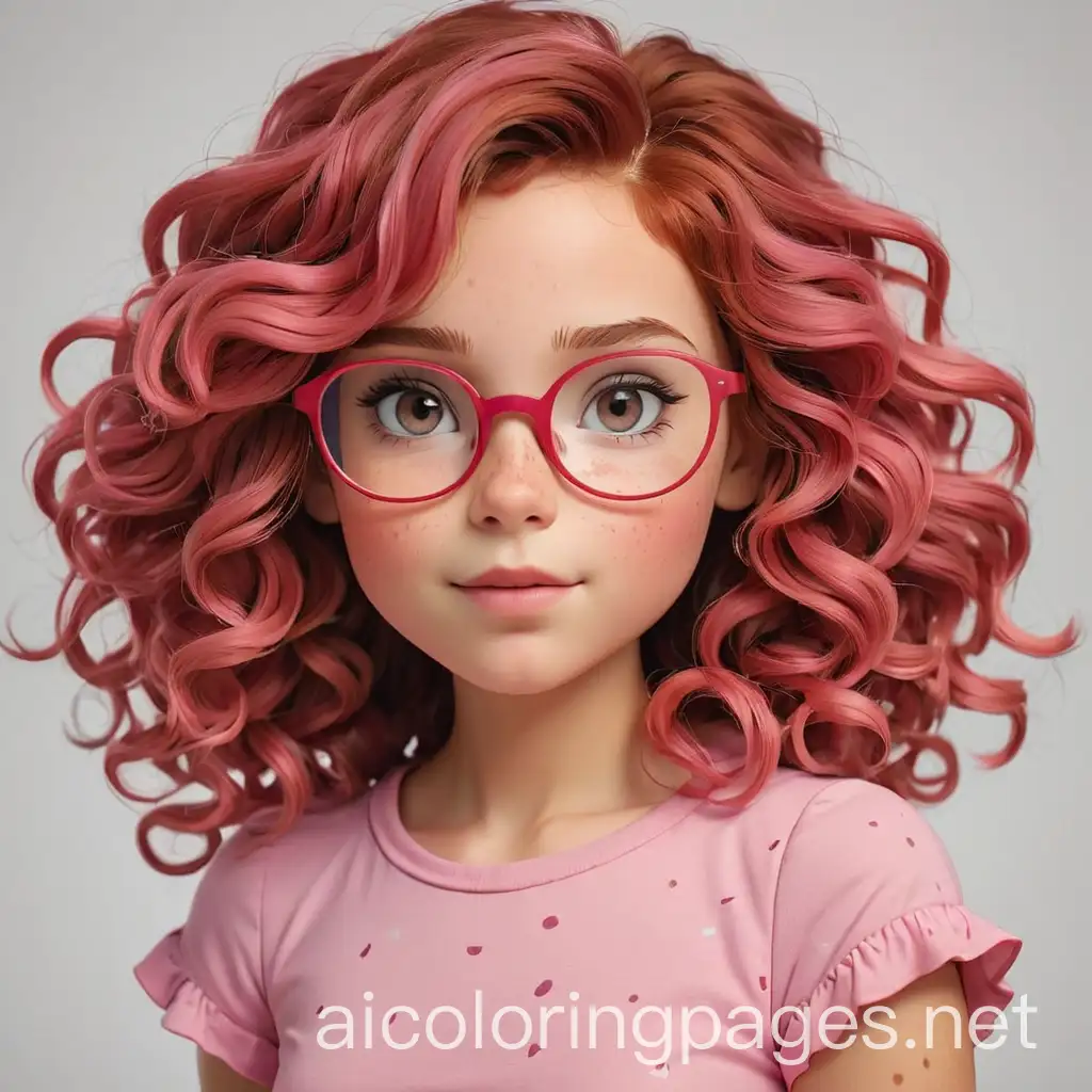 Charming-Coloring-Page-of-a-Freckled-Girl-with-Pink-Hair-Tips