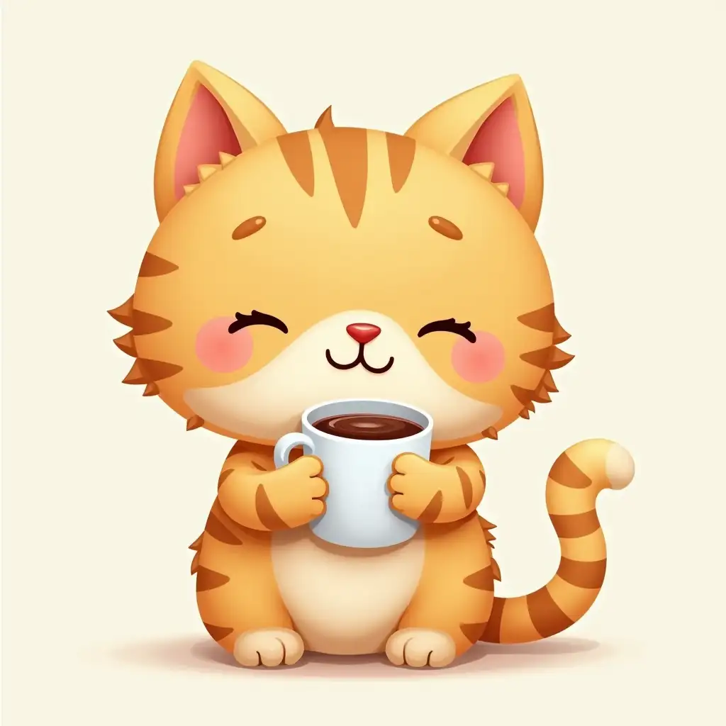 cute cat, holding a coffee mug, personification, cartoon.vector image