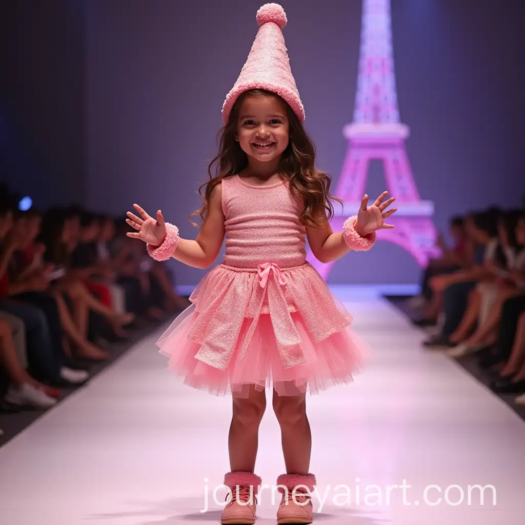 Child-in-Candy-Costume-Shaped-Like-Eiffel-Tower-Posing-on-Fashion-Show-Runway