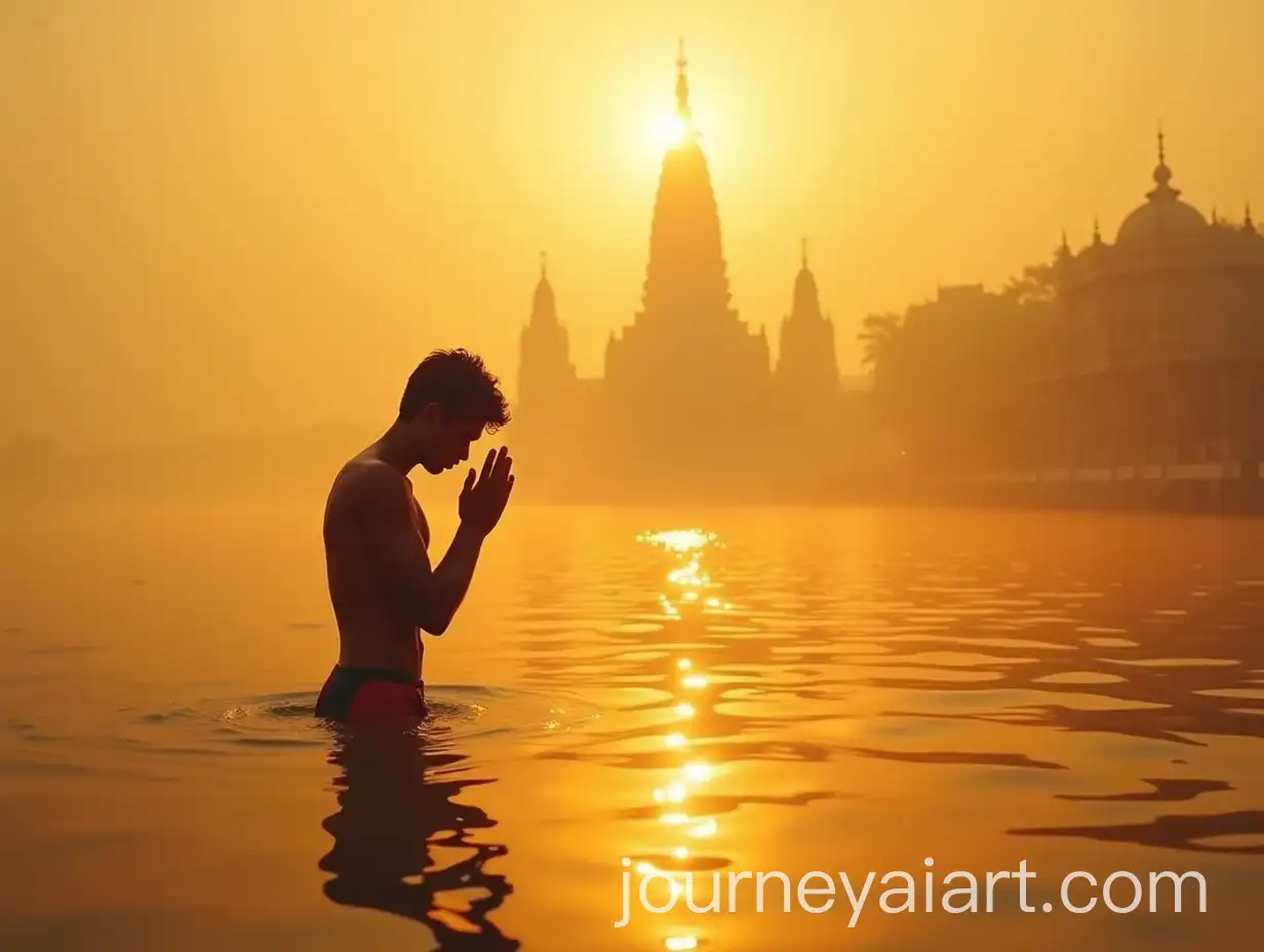Young-Hindu-Man-Worshipping-in-the-Ganga-River-at-Sunrise