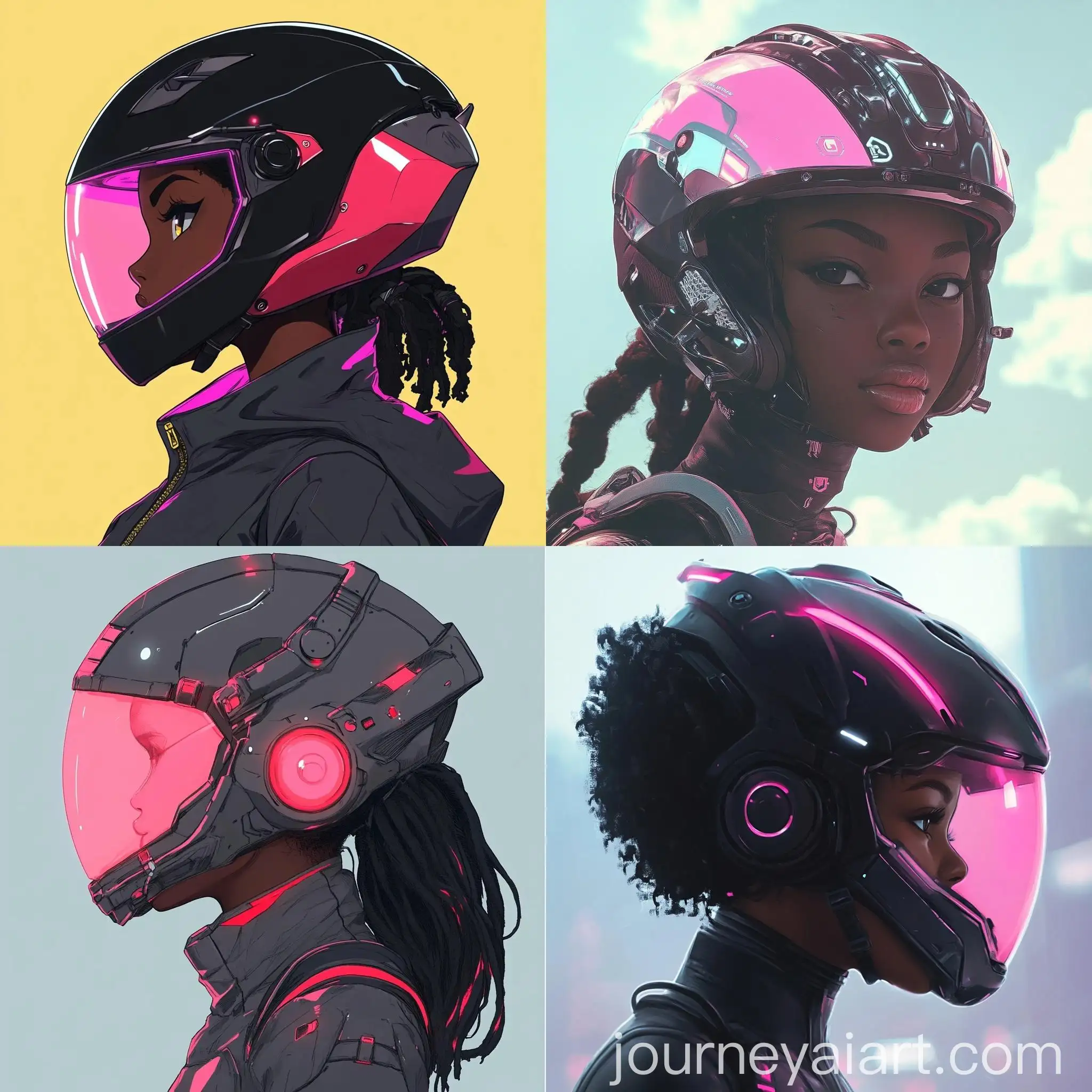 Anime-Style-Futuristic-Bike-Helmet-Worn-by-Cute-Black-Girl-in-Battle