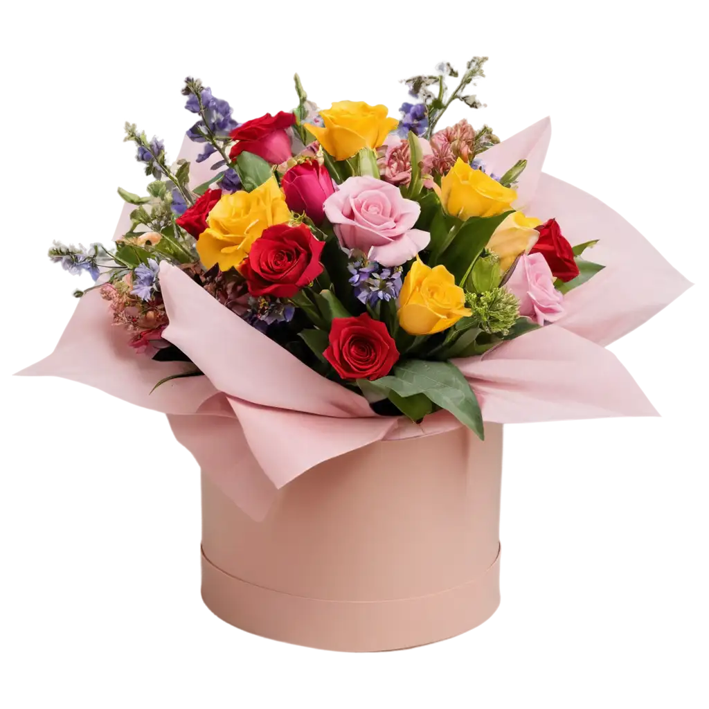 A-Beautiful-Bouquet-of-Flowers-in-a-Hat-Box-PNG-Image-for-Elegant-Decorations-and-Gifts