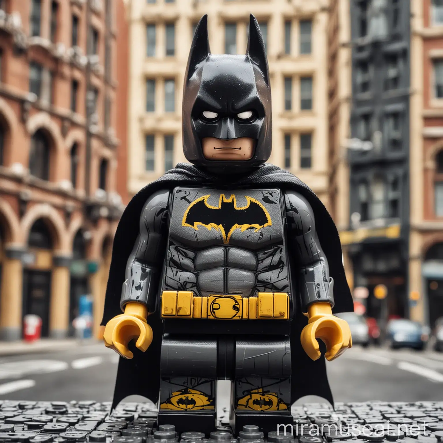 Half Body Lego Batman in Urban Cityscape