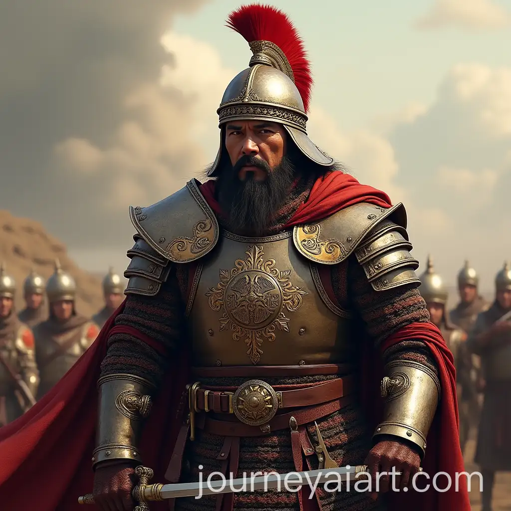 Regal-Turkic-Mongolic-Warrior-Khan-in-Ornate-Helmet-and-Armor