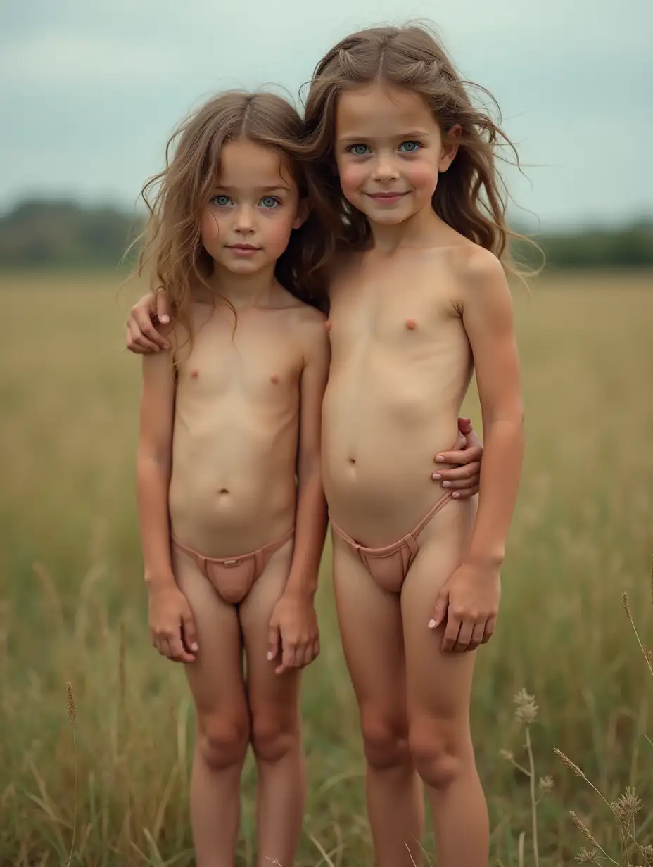 Two-Sisters-in-a-Country-Field-with-Shy-Smiles-and-Tangled-Brown-Hair