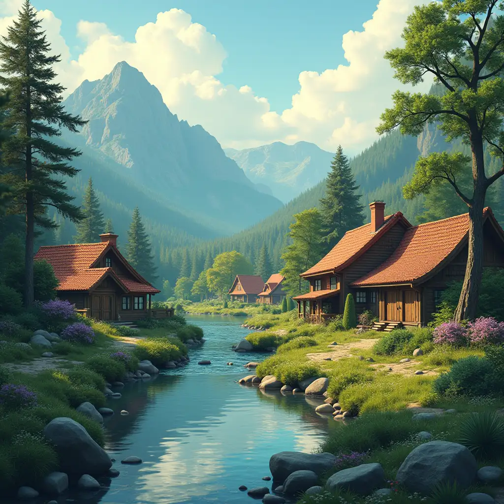 Create for me an image of village scenery