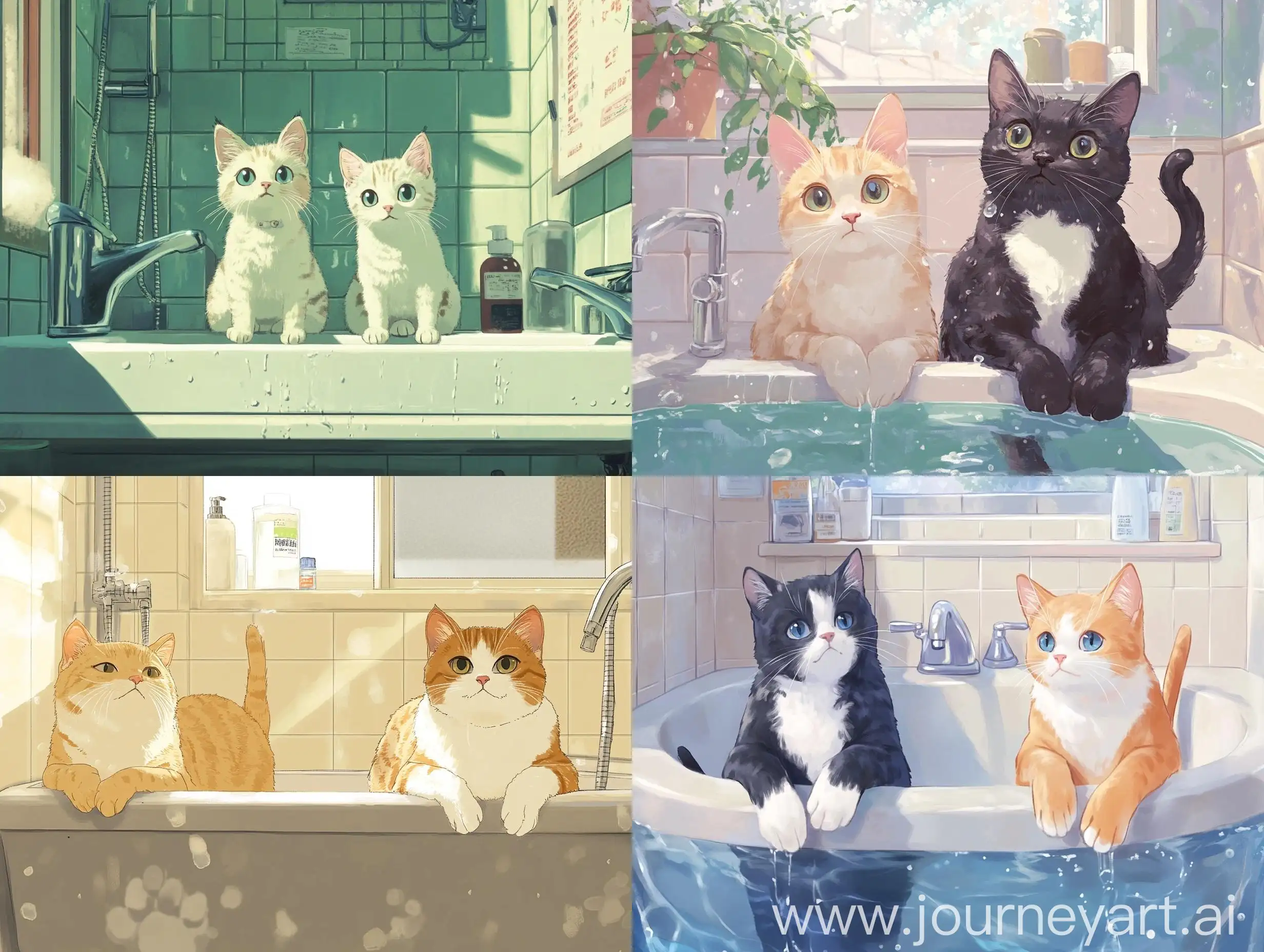 Anime-Bathroom-Scene-with-Two-Cute-Cats-and-Paws