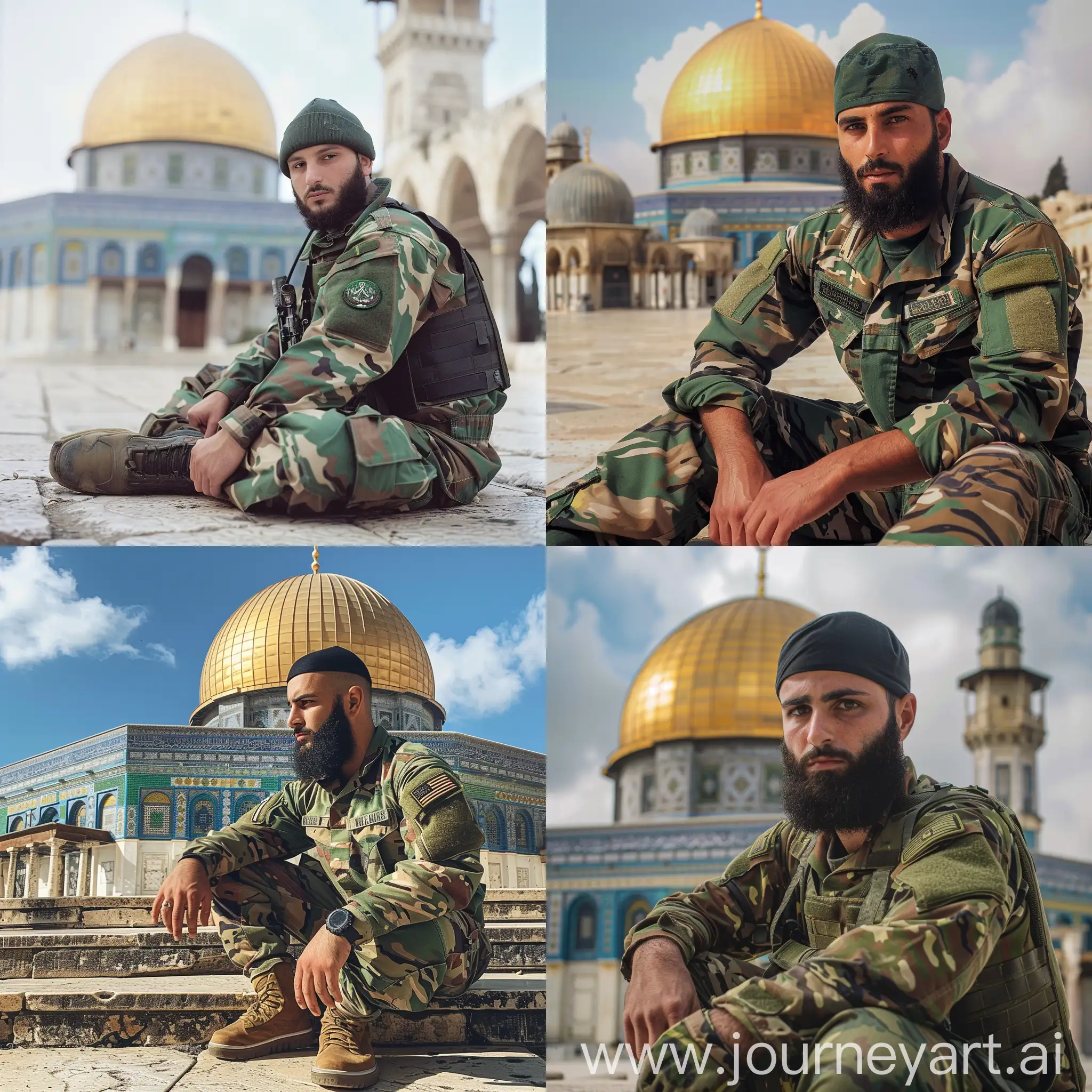 Imad-Mughniyeh-in-Camouflage-Military-Suit-with-Dome-of-the-Rock-Mosque-Palestine