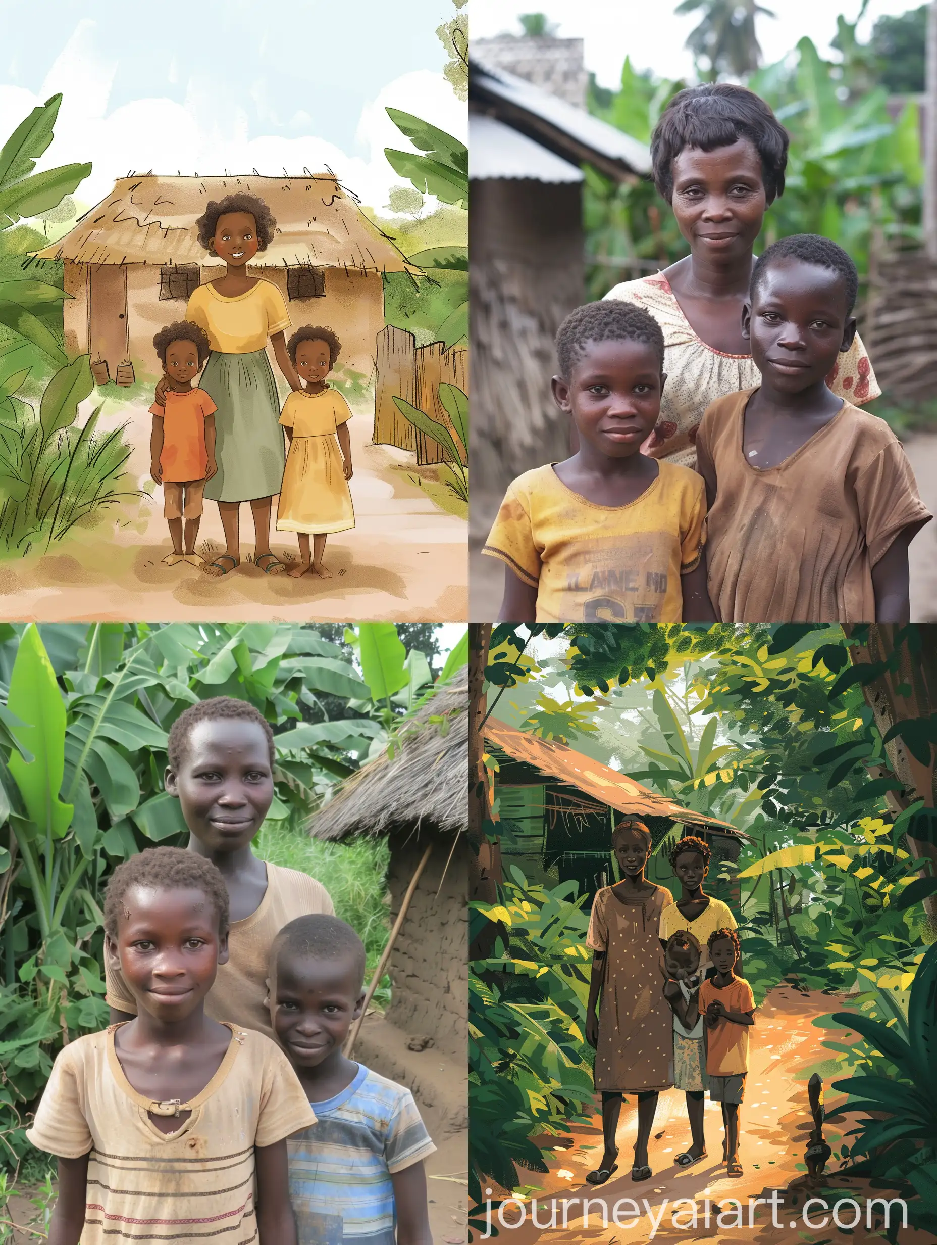 Devoted-African-Mother-with-Children-in-Traditional-Village-Setting