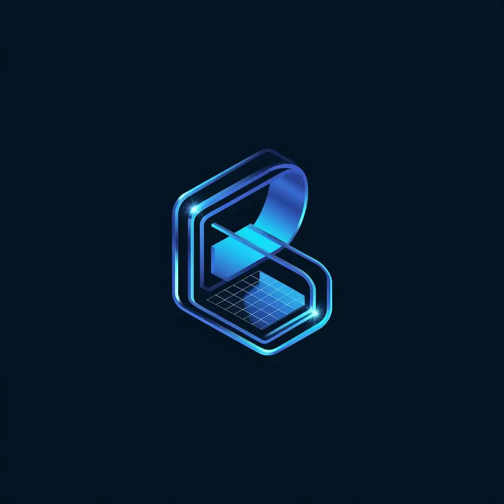 LOGO Design for b Futuristic 3D Metallic and Neon Blue Tech with Abstract Circuit Patterns