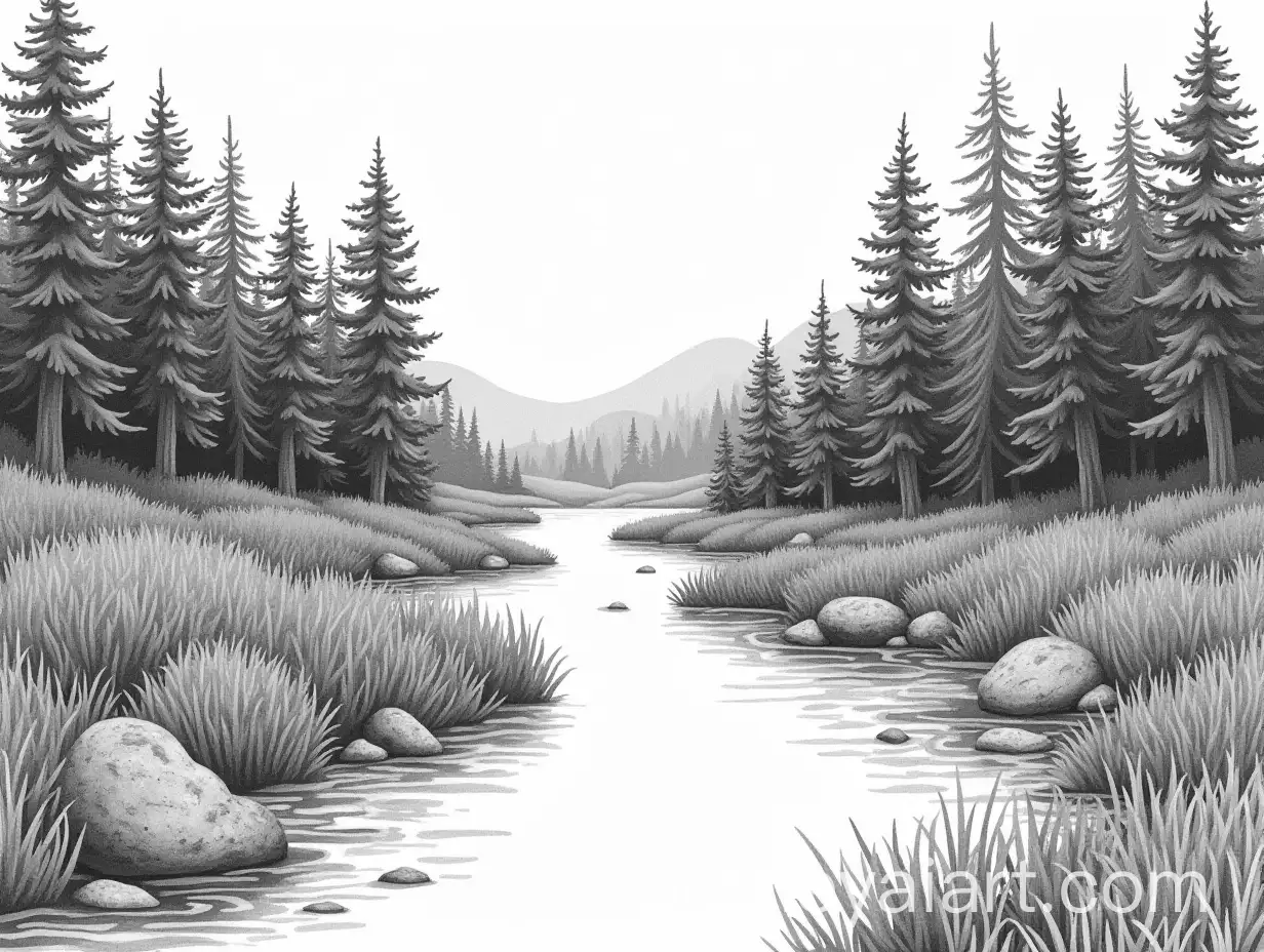 Black-and-White-Forest-Canyon-Landscape-for-Drawing