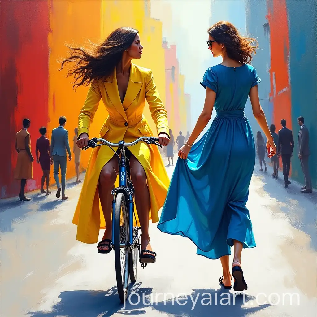 Women-Cycling-and-Walking-in-a-Colorful-City-Scene