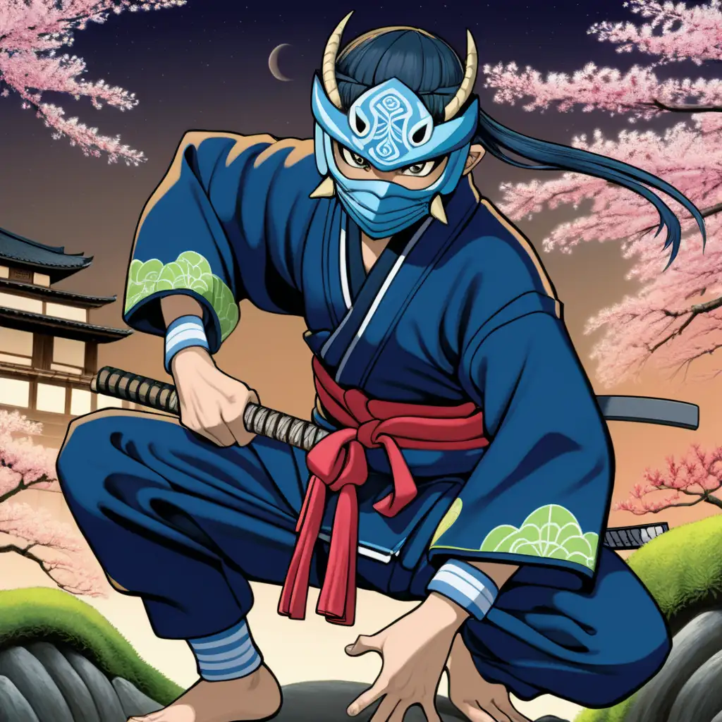 Ninja-HalfDragon-Hybrid-Crouching-in-Traditional-Japanese-Spring-Night