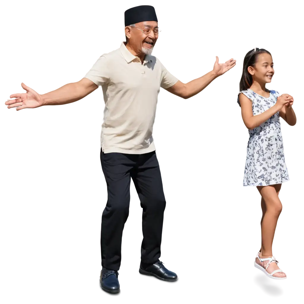 Three-Dimensions-Indonesian-Grandpa-Dancing-with-His-Granddaughter-PNG-Image