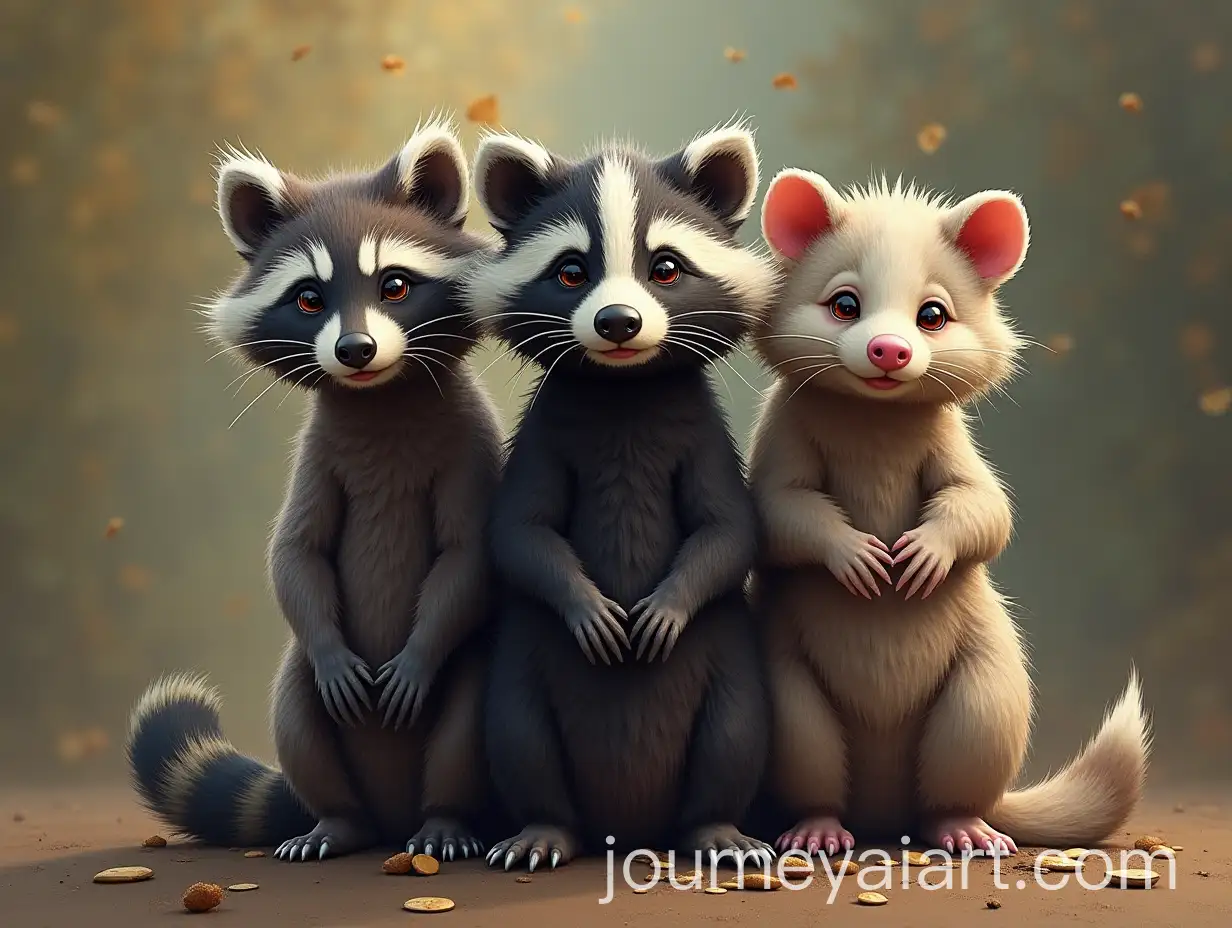Raccoon-Skunk-and-Possum-Totem-Pole-with-Hear-No-Evil-See-No-Evil-Speak-No-Evil-Theme