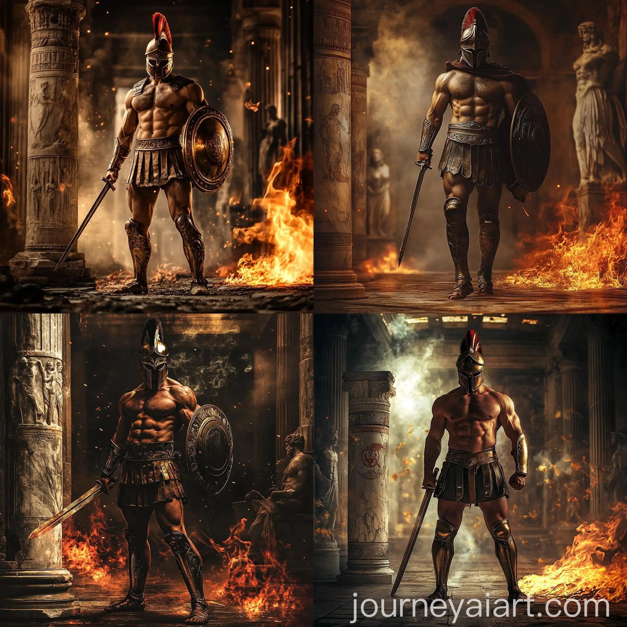 Spartan-Warrior-in-Ancient-Greek-Temple-with-Corinthian-Helmet-and-Sword