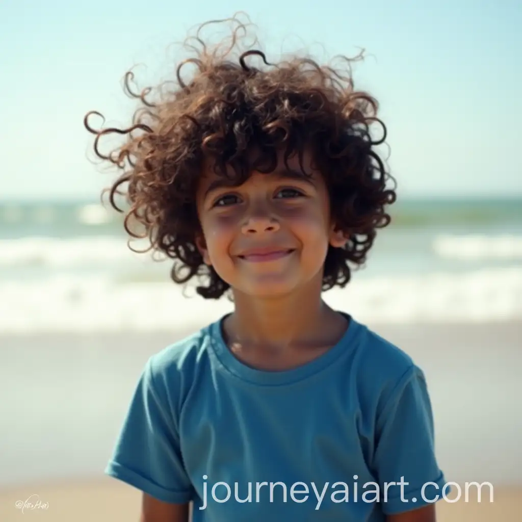 Boy-on-the-Beach-in-Windy-Weather-with-Sunny-Morning-Light