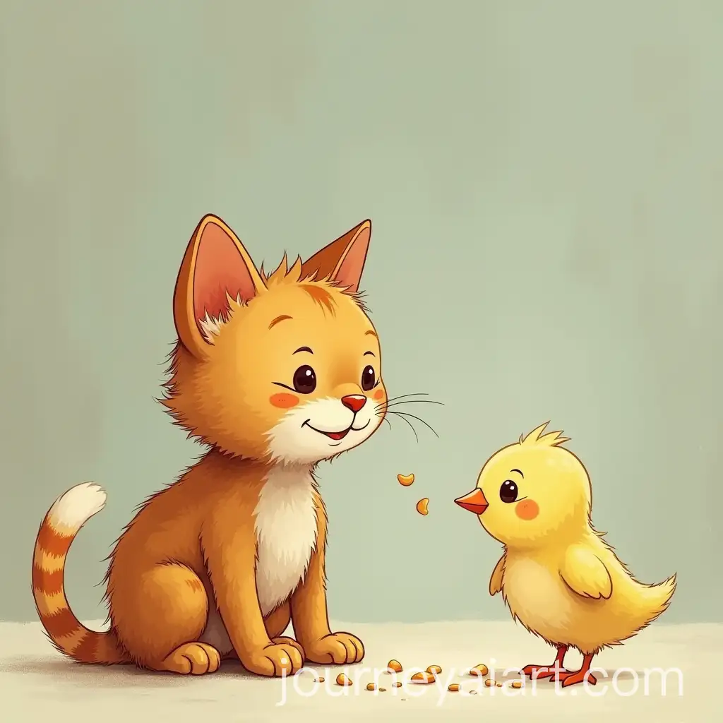 Cat-BringingAI-Art-Prompt-Expansion-Food-and-Water-to-Chick-in-a-Tender-Moment