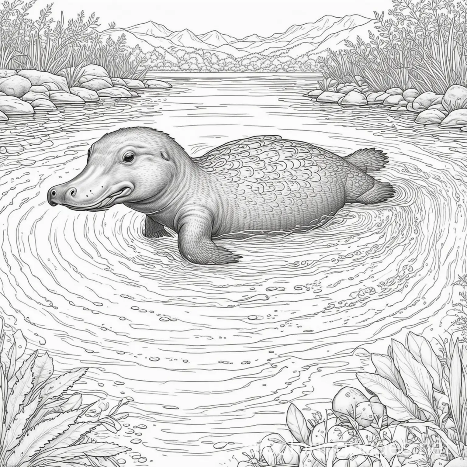 Playful-Platypus-Swimming-in-a-River-Coloring-Page