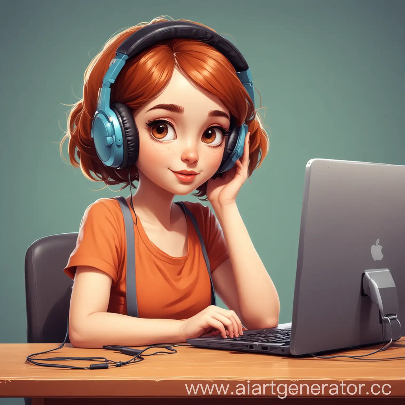 Cartoon-Girl-with-Computer-and-Headphones-in-Digital-Art-Style