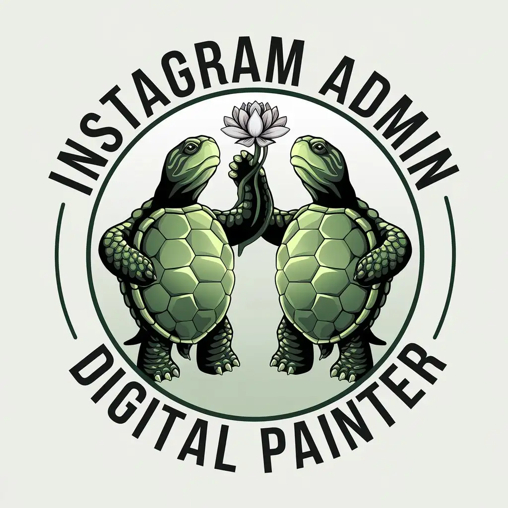 LOGO-Design-for-Instagram-Admin-Digital-Painter-Green-and-Black-Turtles-with-Lotus-Flower-Theme