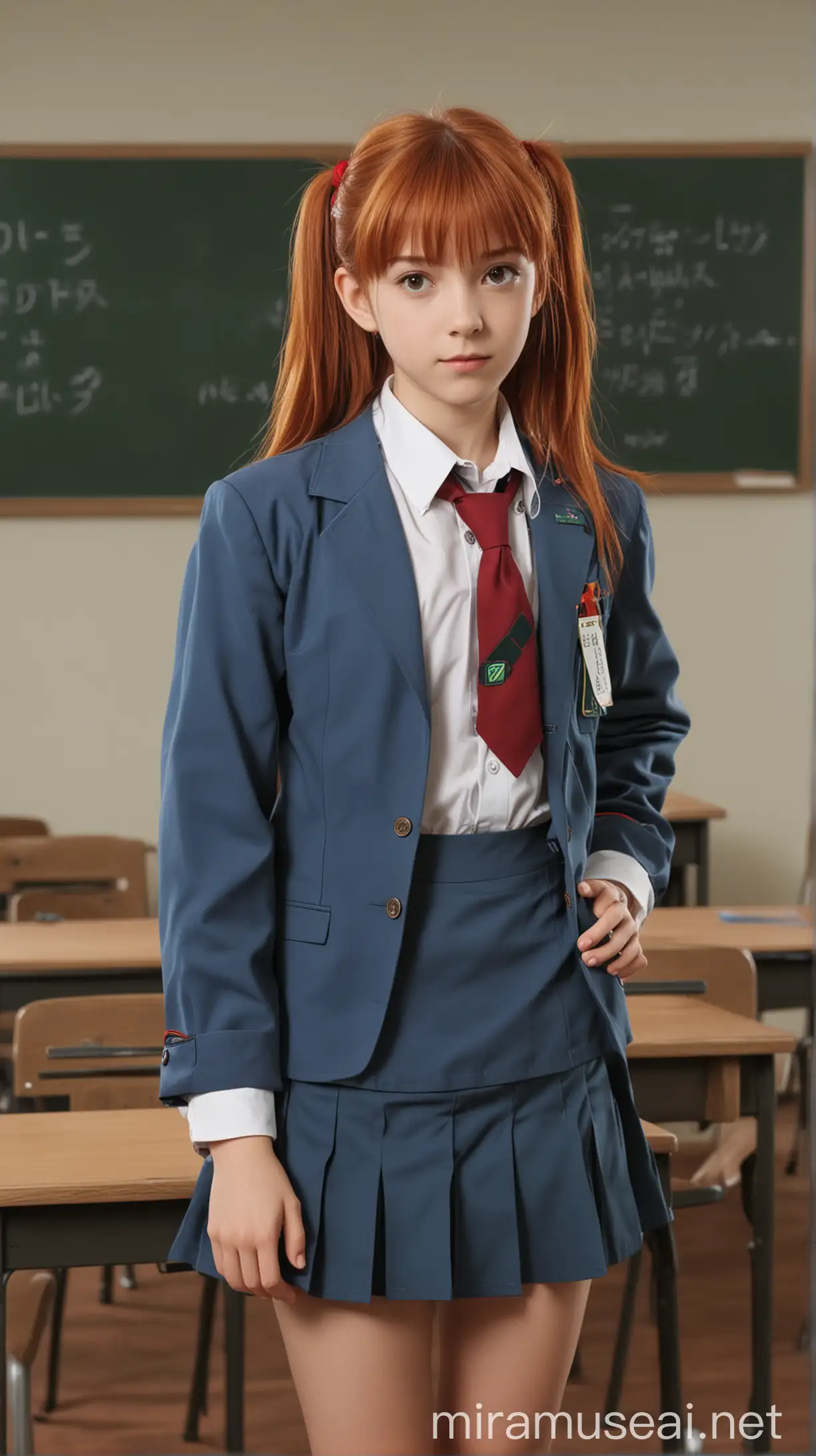 Young Asuka Langley in School Uniform at Classroom