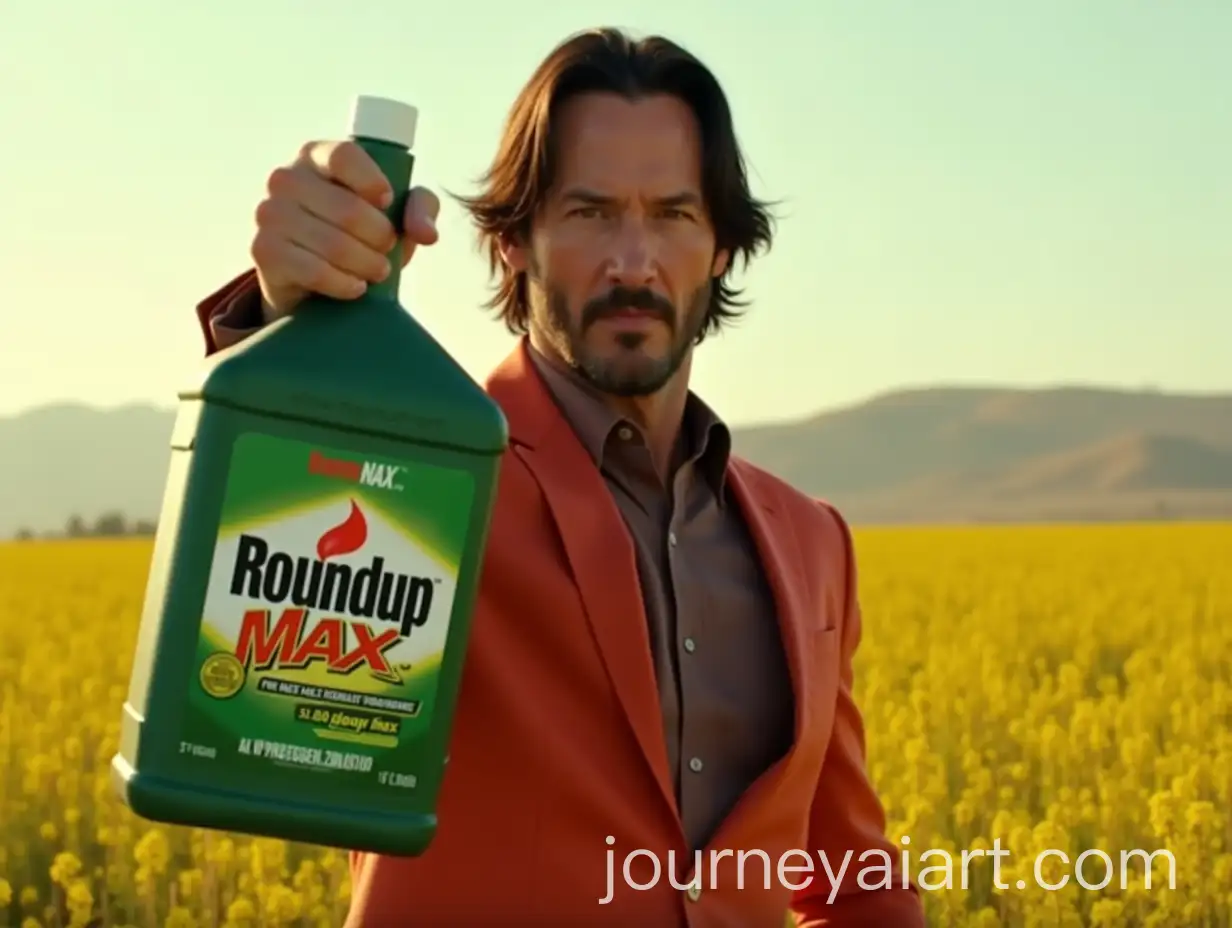 Keanu-Reeves-Confidently-Holding-Roundup-Max-Pesticide-in-Cinematic-Farm-Setting