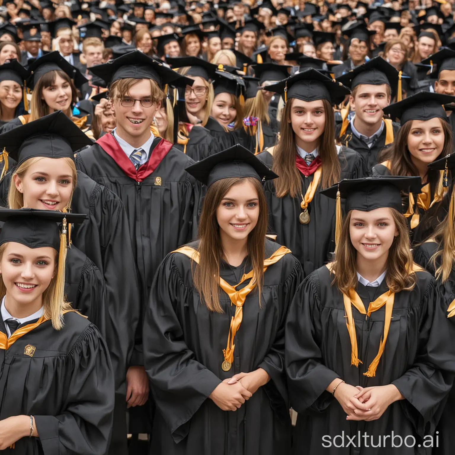 American graduates wearing graduation uniforms attending a ceremony