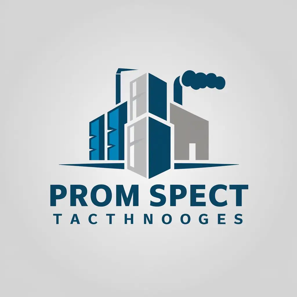 LOGO Design For PROM SPECTECHNOLOGIES Blue Gray Factory Cubes on White Background