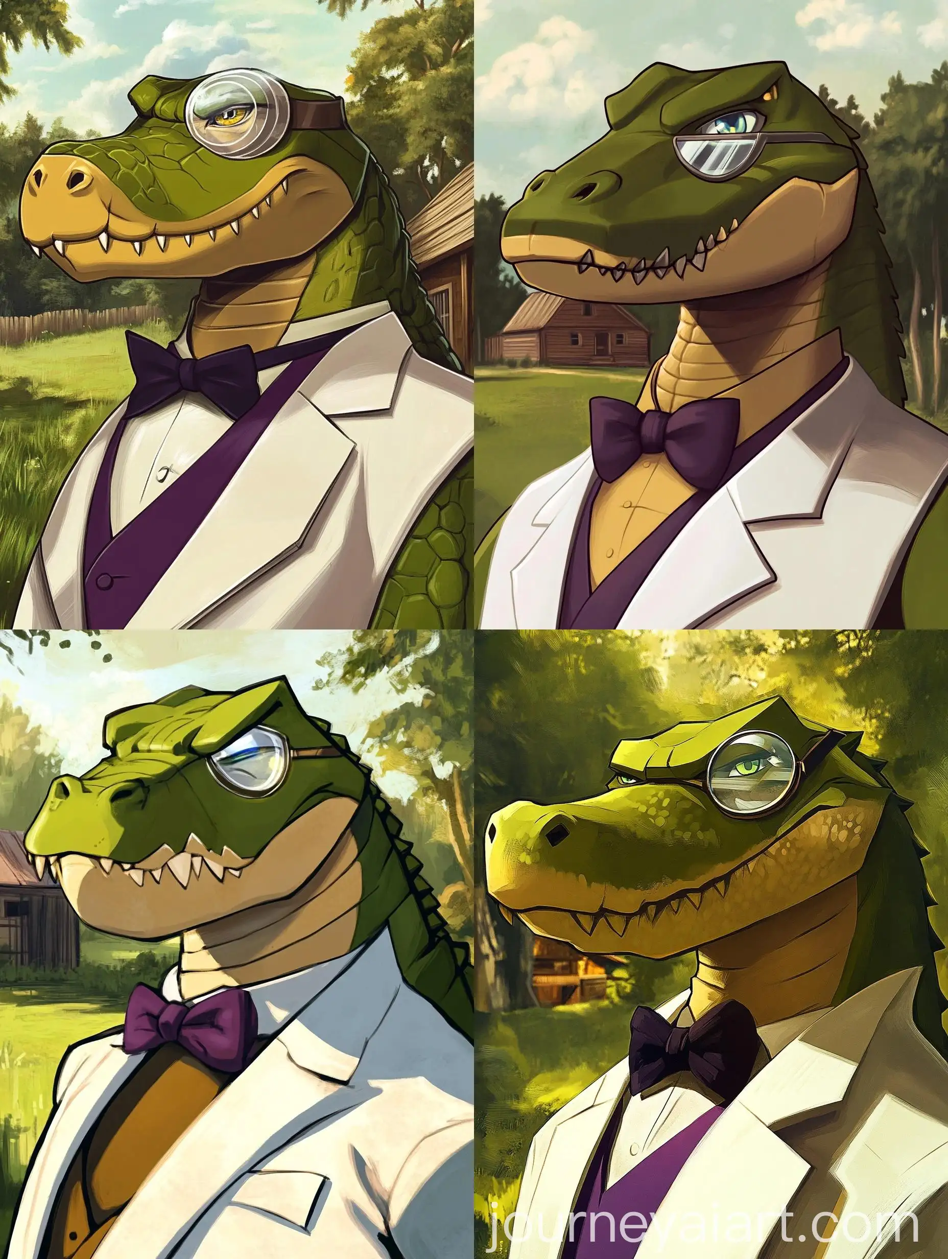 Muscular-Alligator-in-White-Tuxedo-with-Monocle-on-Green-Meadow