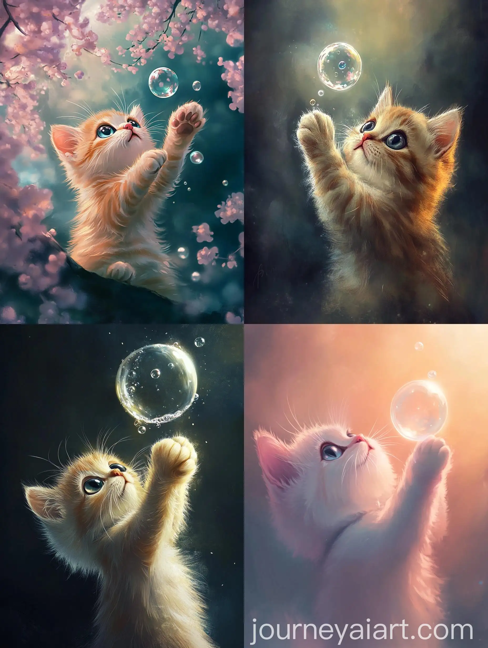 Fluffy-Kitty-Reaching-for-Soap-Bubble-in-Apofiss-Style