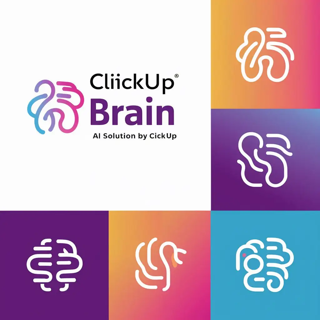 LOGO Design For ClickUp Brain Gradient Purple Pink Orange Blue with Brain and AI Elements