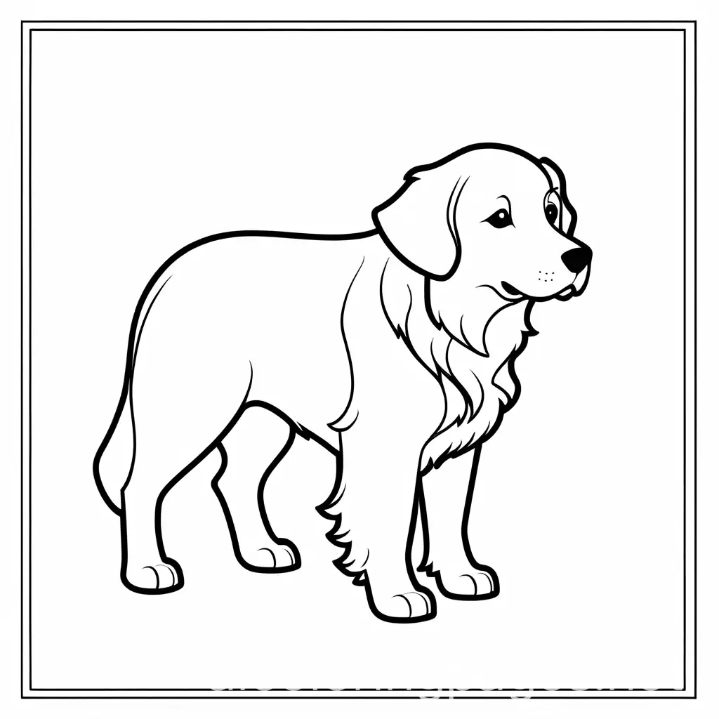 Minimalist Golden Retriever Coloring Page, Coloring Page, black and white, line art, white background, Simplicity, Ample White Space. The background of the coloring page is plain white to make it easy for young children to color within the lines. The outlines of all the subjects are easy to distinguish, making it simple for kids to color without too much difficulty