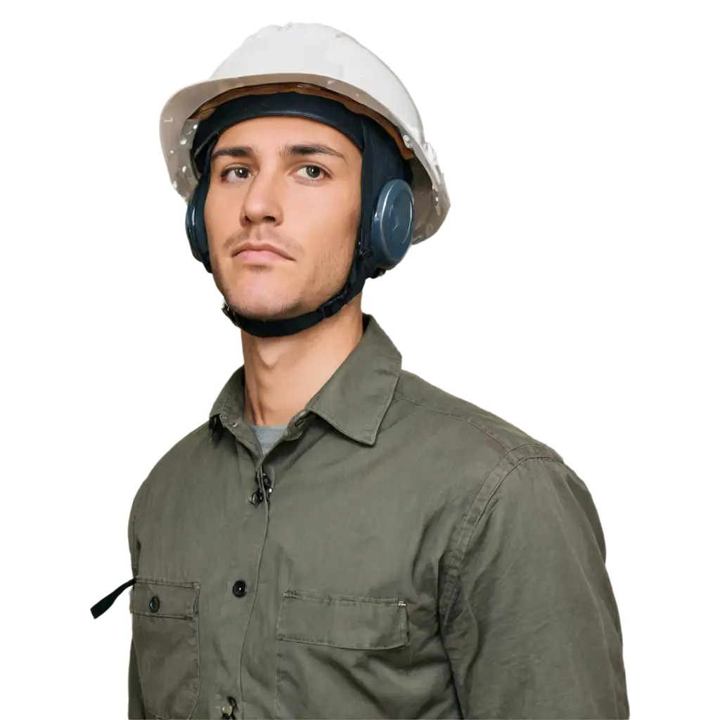 man engineer wearing a helmet, photo only of the head looking to the side