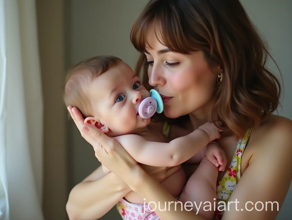 Mom-Blowing-a-Kiss-to-Baby-in-Hello-Kitty-Diaper
