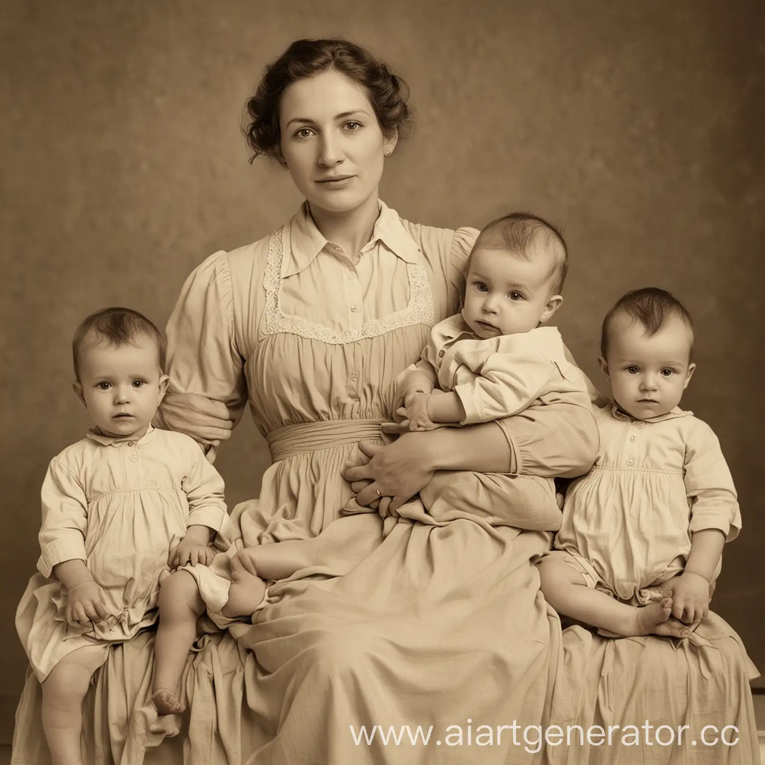 A woman with three babys