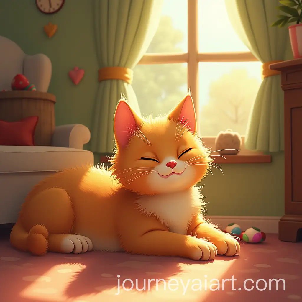Fluffy-Orange-Cat-Whiskers-Sleeping-in-Sunbeam-While-Mrs-Thompson-Prepares-for-Family-Gathering