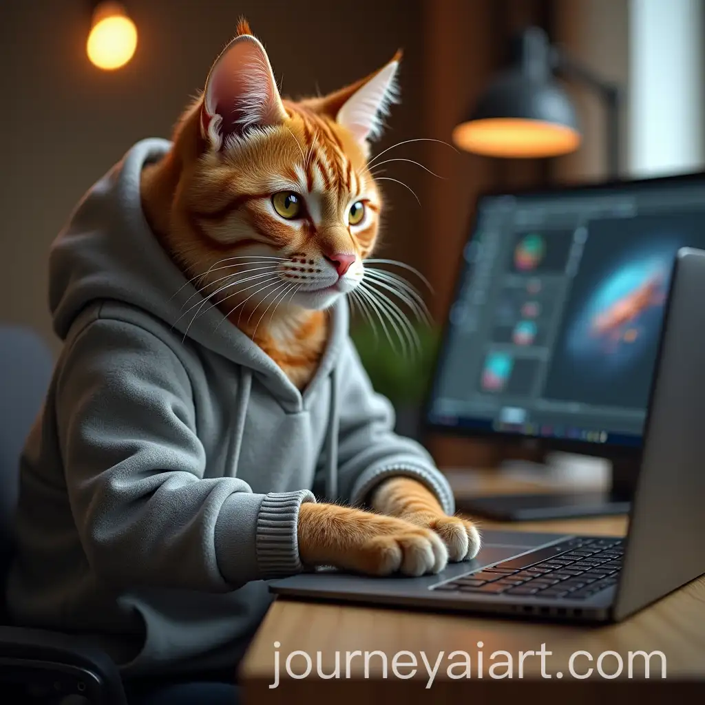 OrangeAI-Image-Prompt-Expansion-Tabby-Cat-in-Grey-Hoodie-Working-as-a-Graphic-Designer-at-a-Modern-Desk