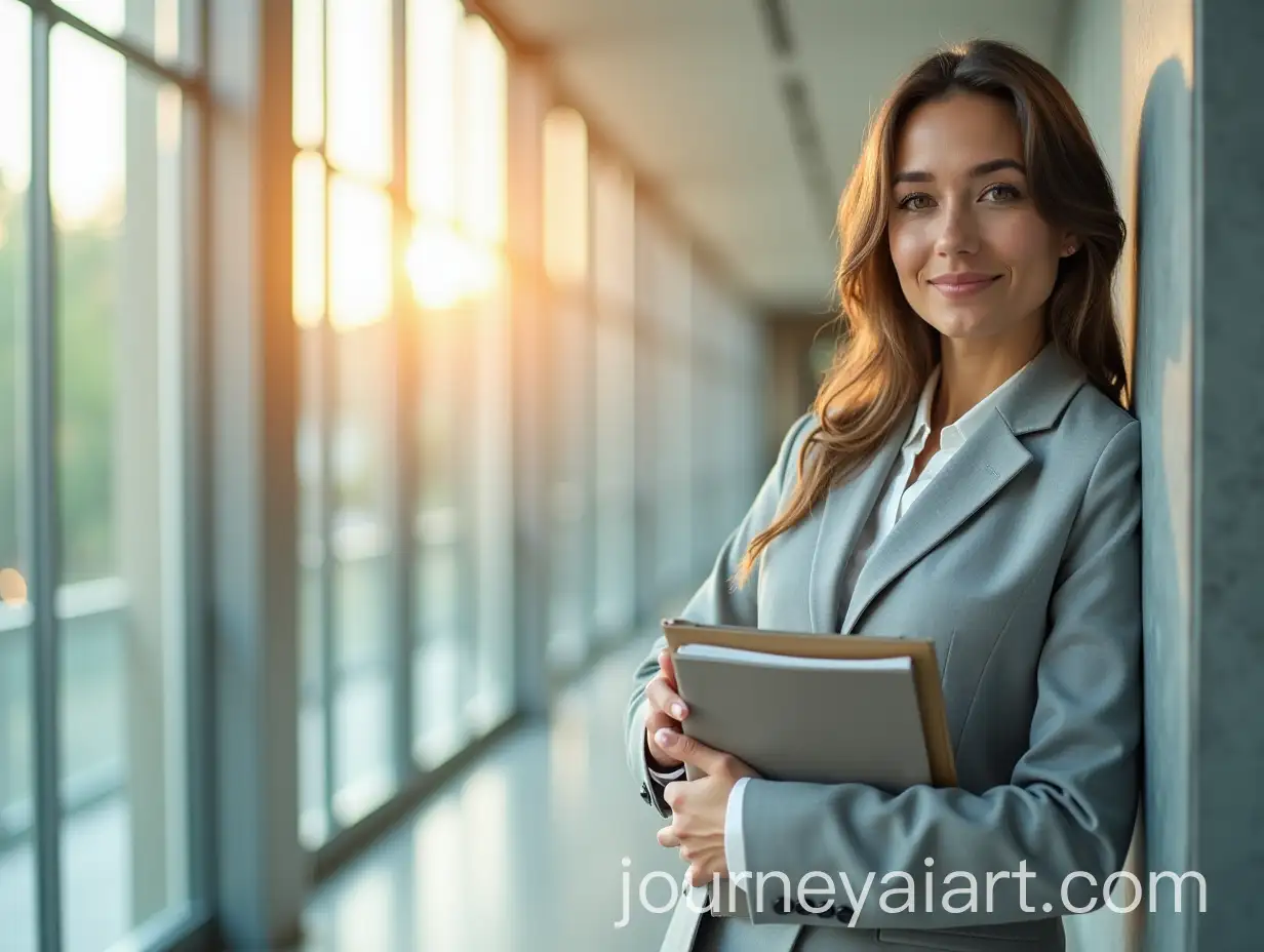Professional-Balkan-Woman-in-Business-Suit-with-Folder-by-Glass-Wall