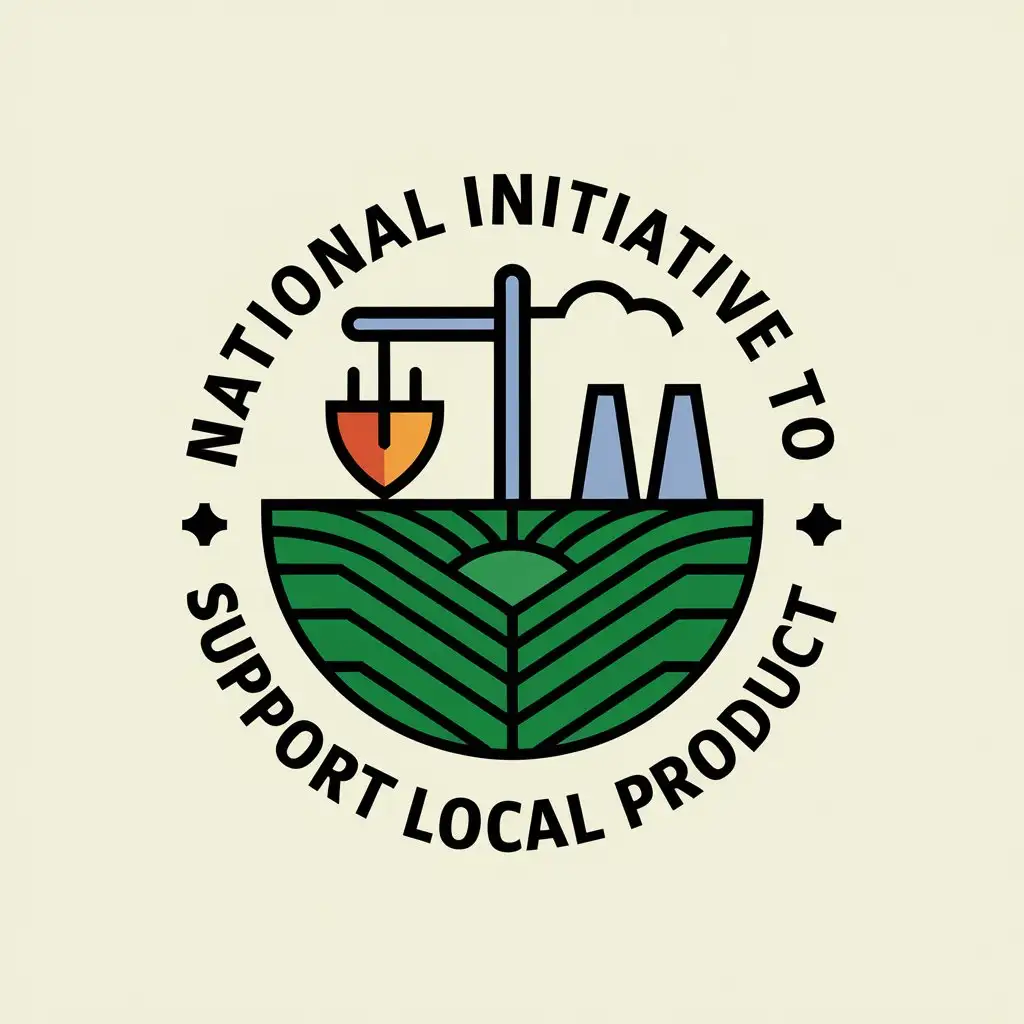 a vector logo design,with the text "National initiative to support local product", main symbol:(agriculture and manufacturing) or a part of it expressed as a consumer aid,Moderate,clear background