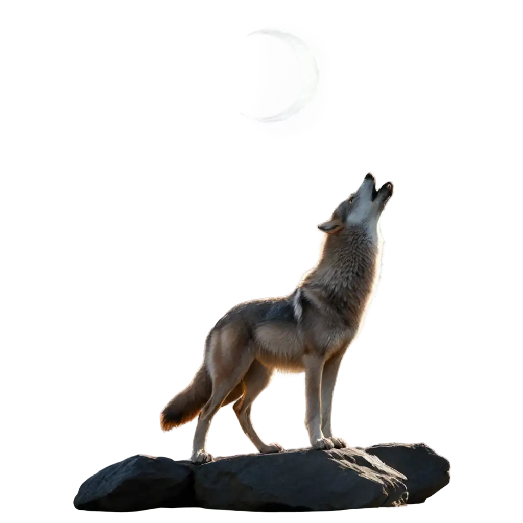 HyperRealistic-Grey-Wolf-Howling-on-Black-Rock-PNG-Image