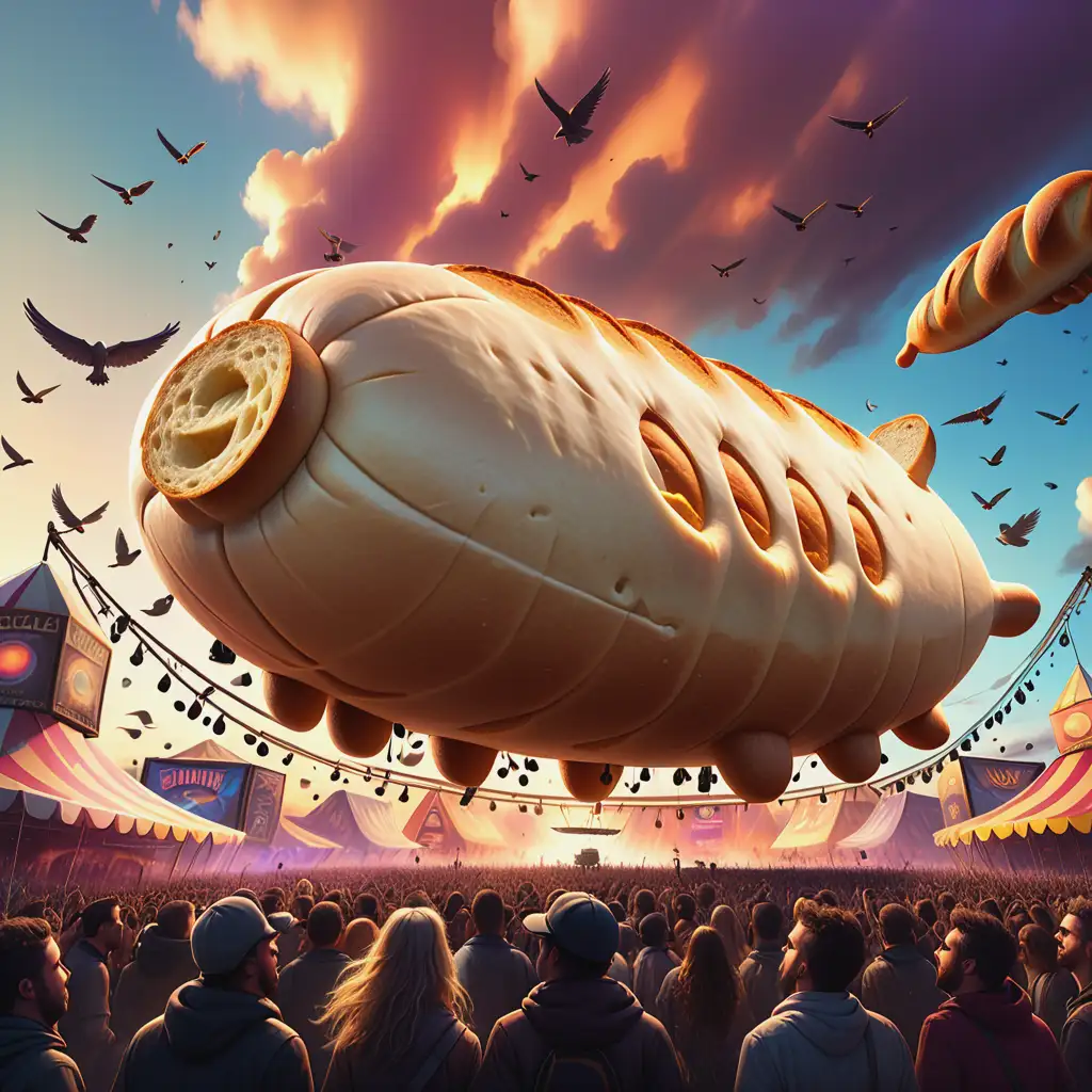 Massive-BreadShaped-Airship-Floating-Over-Festival-Crowd-with-Music-and-Butter-Melting