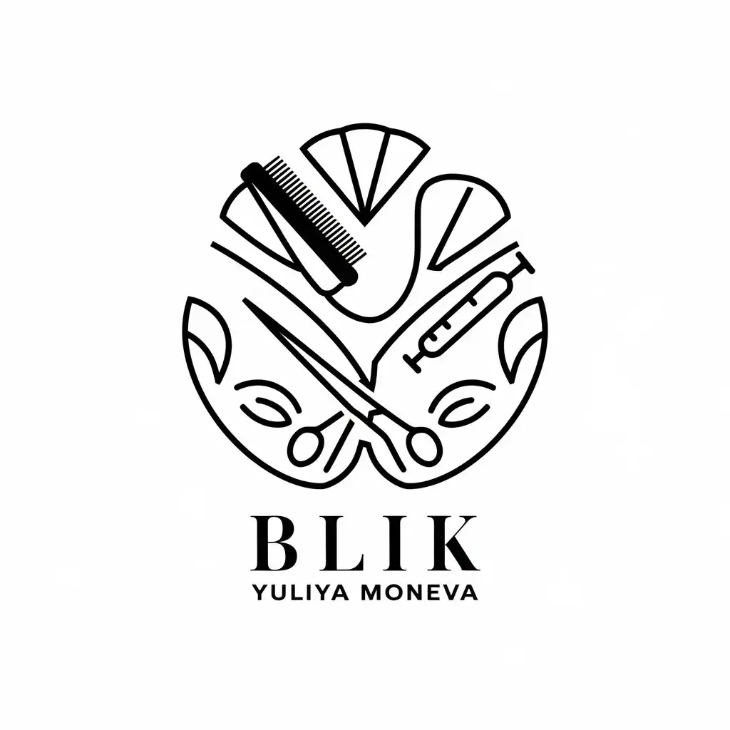 a vector logo design,with the text "BliK Yuliya Moneva", main symbol:Hair clip scissors syringe fan,Moderate,be used in Beauty Spa industry,clear background