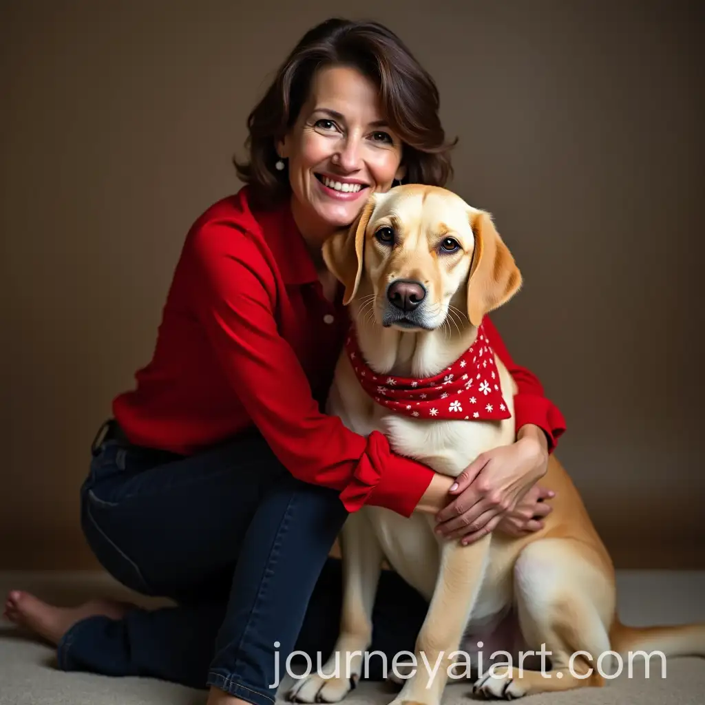 Christmas-Photoshoot-with-Woman-and-Labrador-in-Cozy-Setting