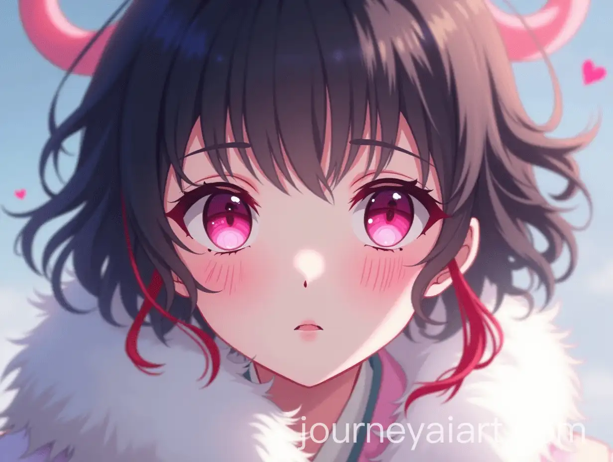Elegant-Portrait-of-Nezuko-Kamado-in-Snow-with-Upturned-Eyes-and-Angelic-Expression