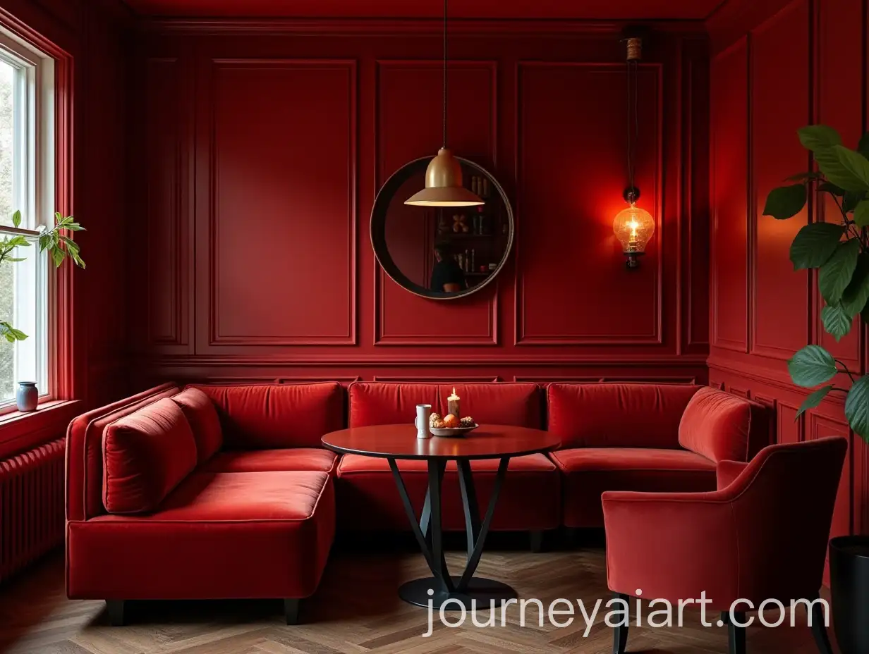 Modern-Velvet-Red-Cafe-Interior-with-Cozy-Ambience